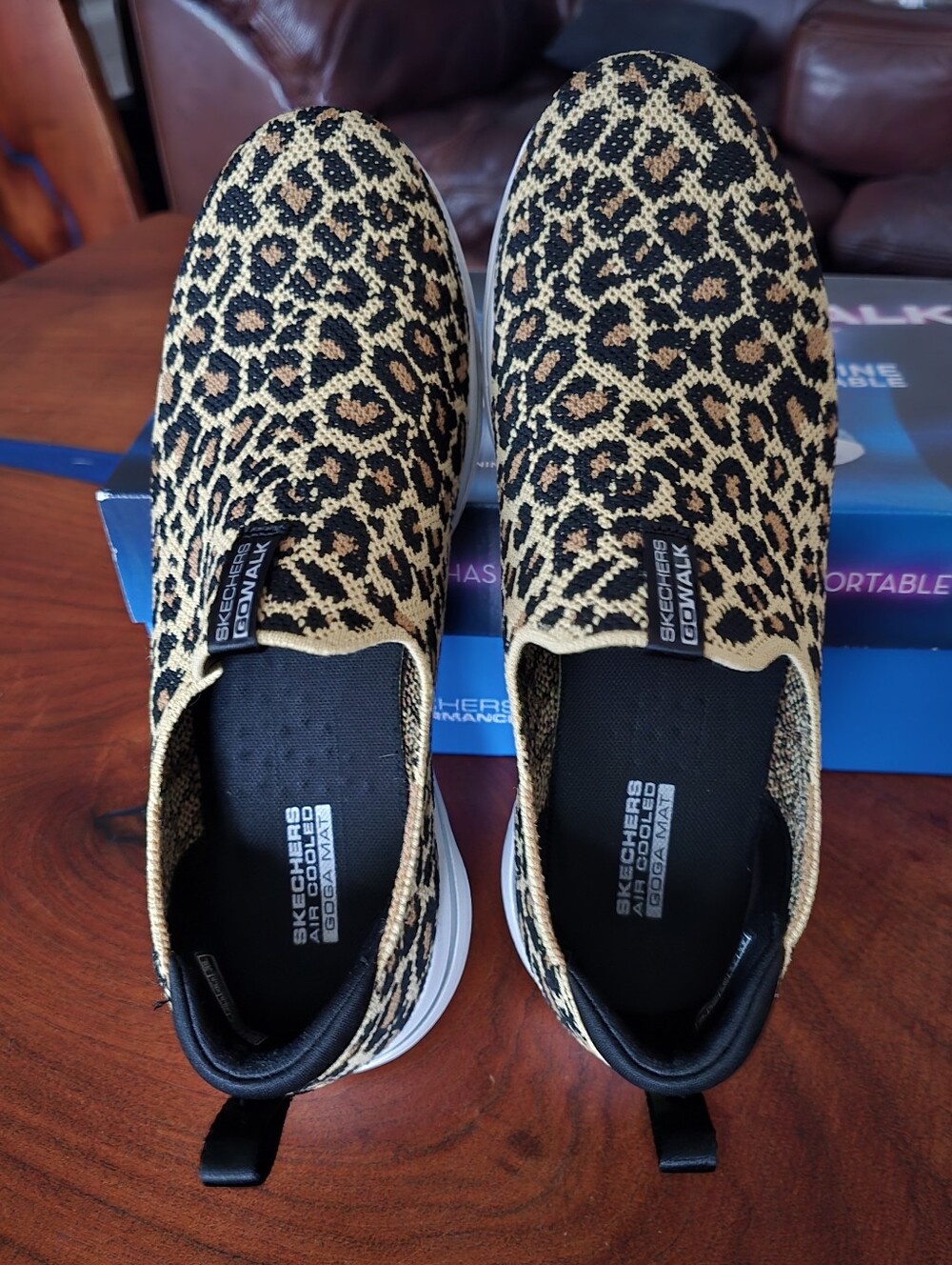 Skechers Slip-On Sneakers Leopard Print Black Tan